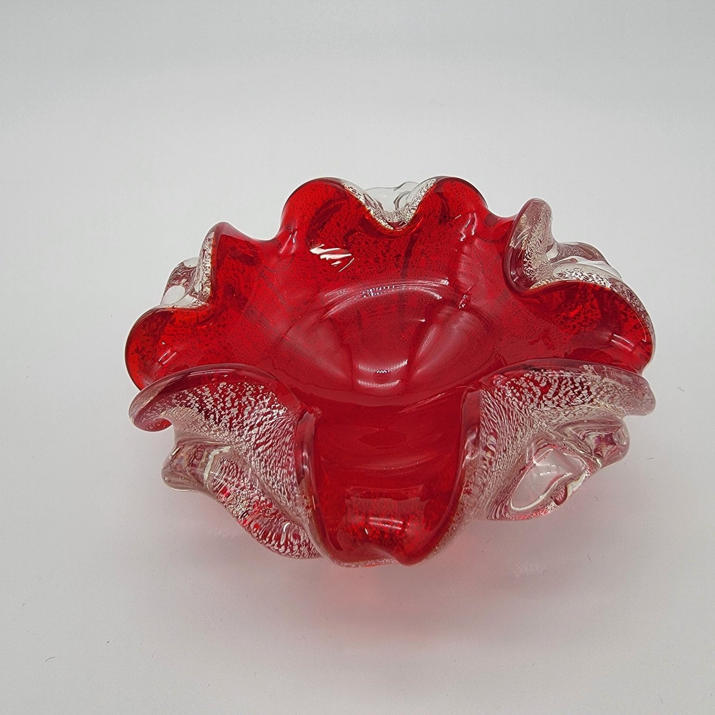 Vintage Ercole Barovier Murano Art Glass Ashtray Red & Silver Aventurine
