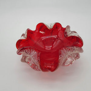 Vintage Ercole Barovier Murano Art Glass Ashtray Red & Silver Aventurine