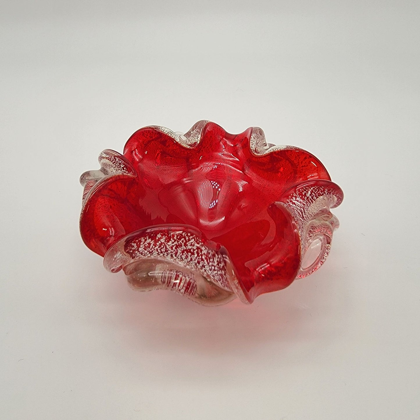 Vintage Ercole Barovier Murano Art Glass Ashtray Red & Silver Aventurine