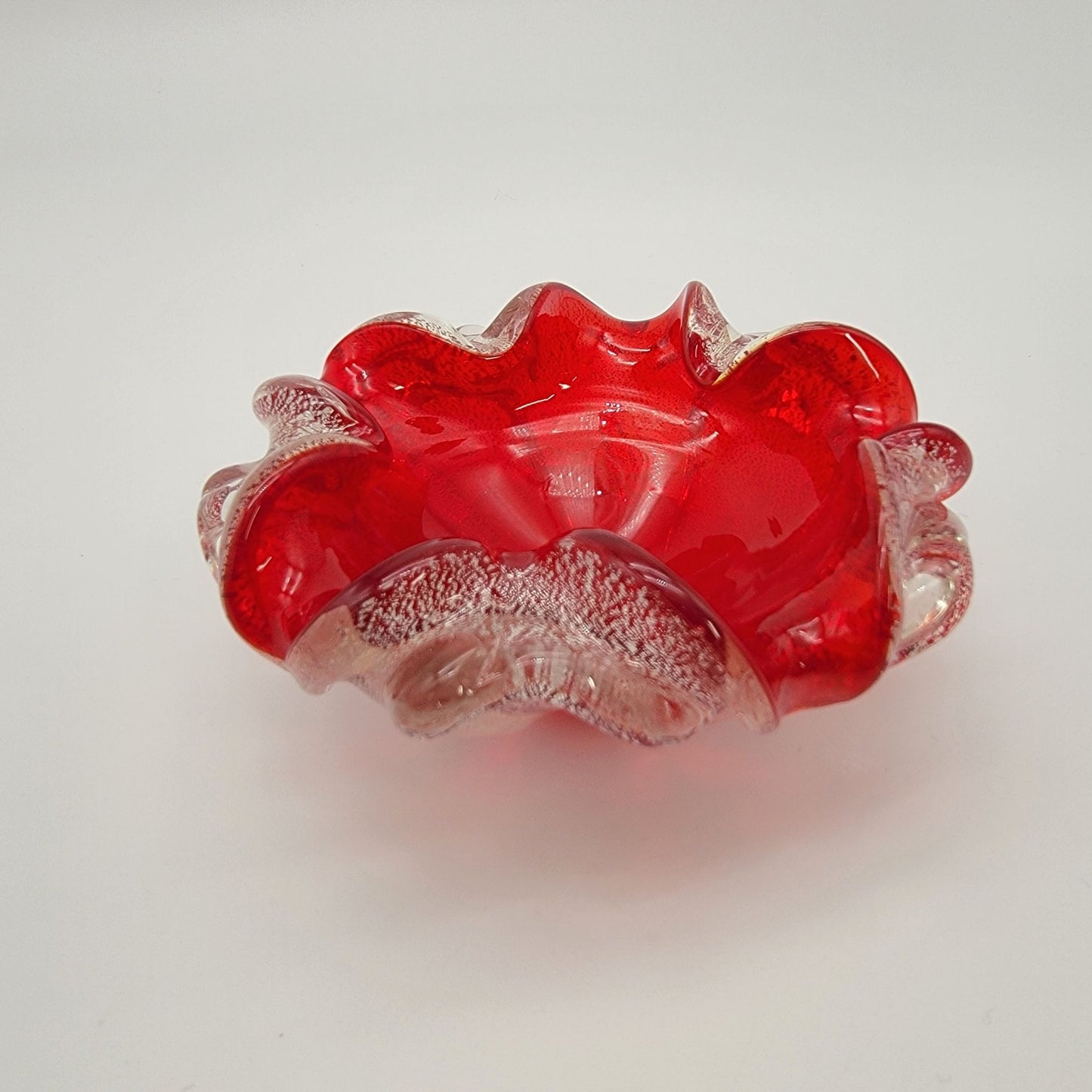 Vintage Ercole Barovier Murano Art Glass Ashtray Red & Silver Aventurine