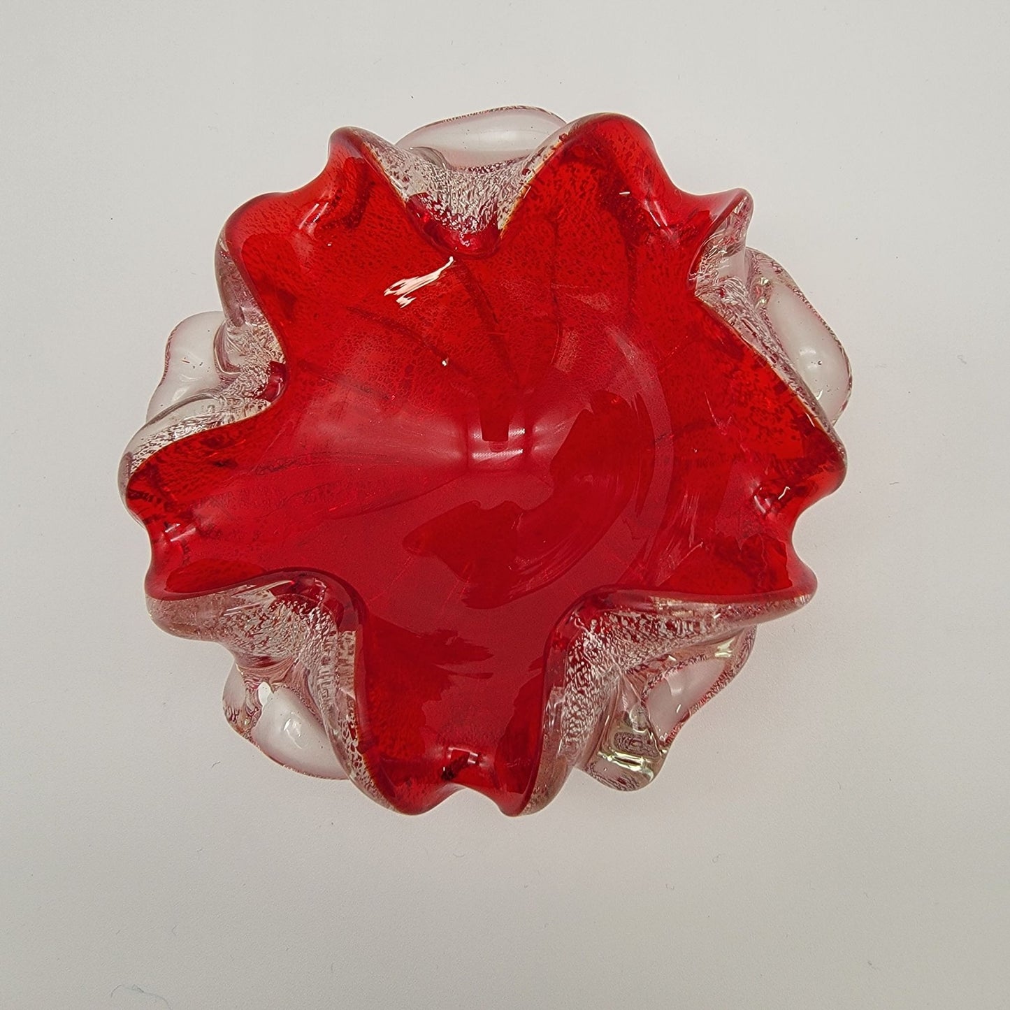 Vintage Ercole Barovier Murano Art Glass Ashtray Red & Silver Aventurine