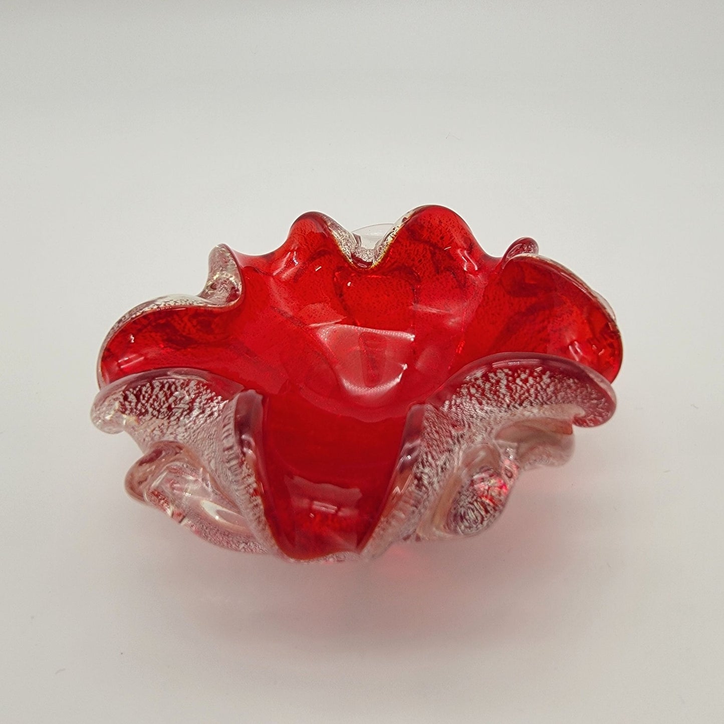 Vintage Ercole Barovier Murano Art Glass Ashtray Red & Silver Aventurine