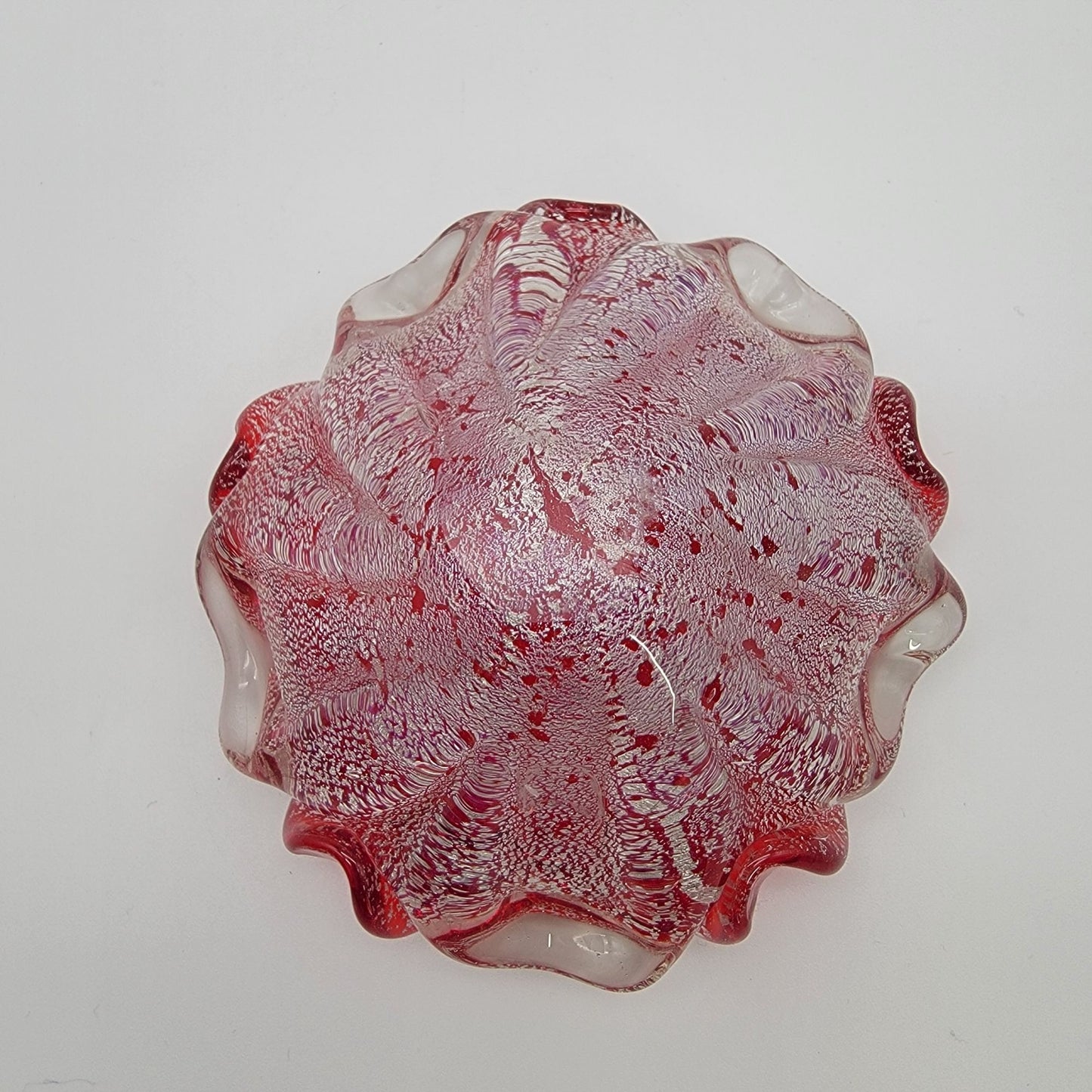 Vintage Ercole Barovier Murano Art Glass Ashtray Red & Silver Aventurine