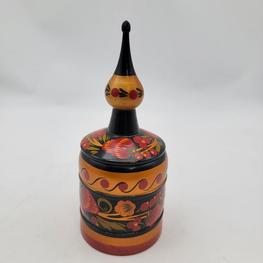 Vintage Russian Hand-Painted Wooden Lidded Container