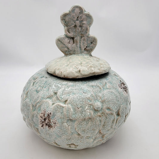 Earthenware Lidded Jar With Floral Design