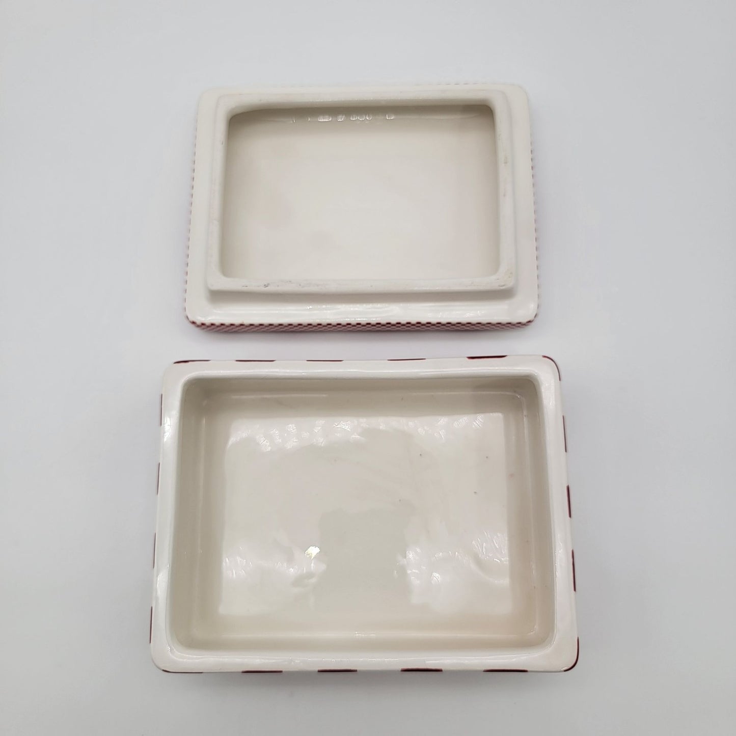 Vintage Red Roses Toile de Jouy Transferware Porcelain Rectangular Dresser Box