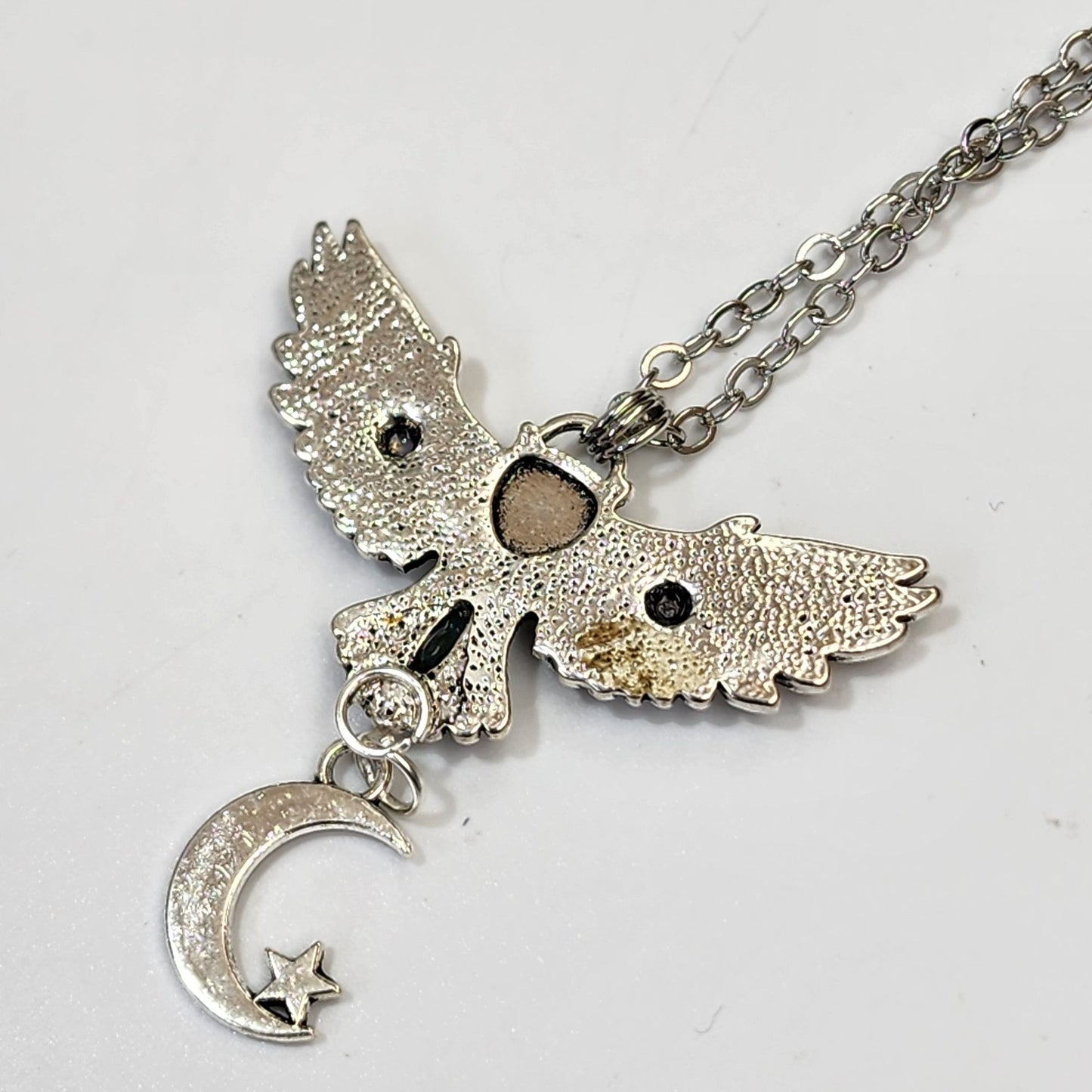 Steampunk Moon Barn Owl Pendant Necklace With Chain