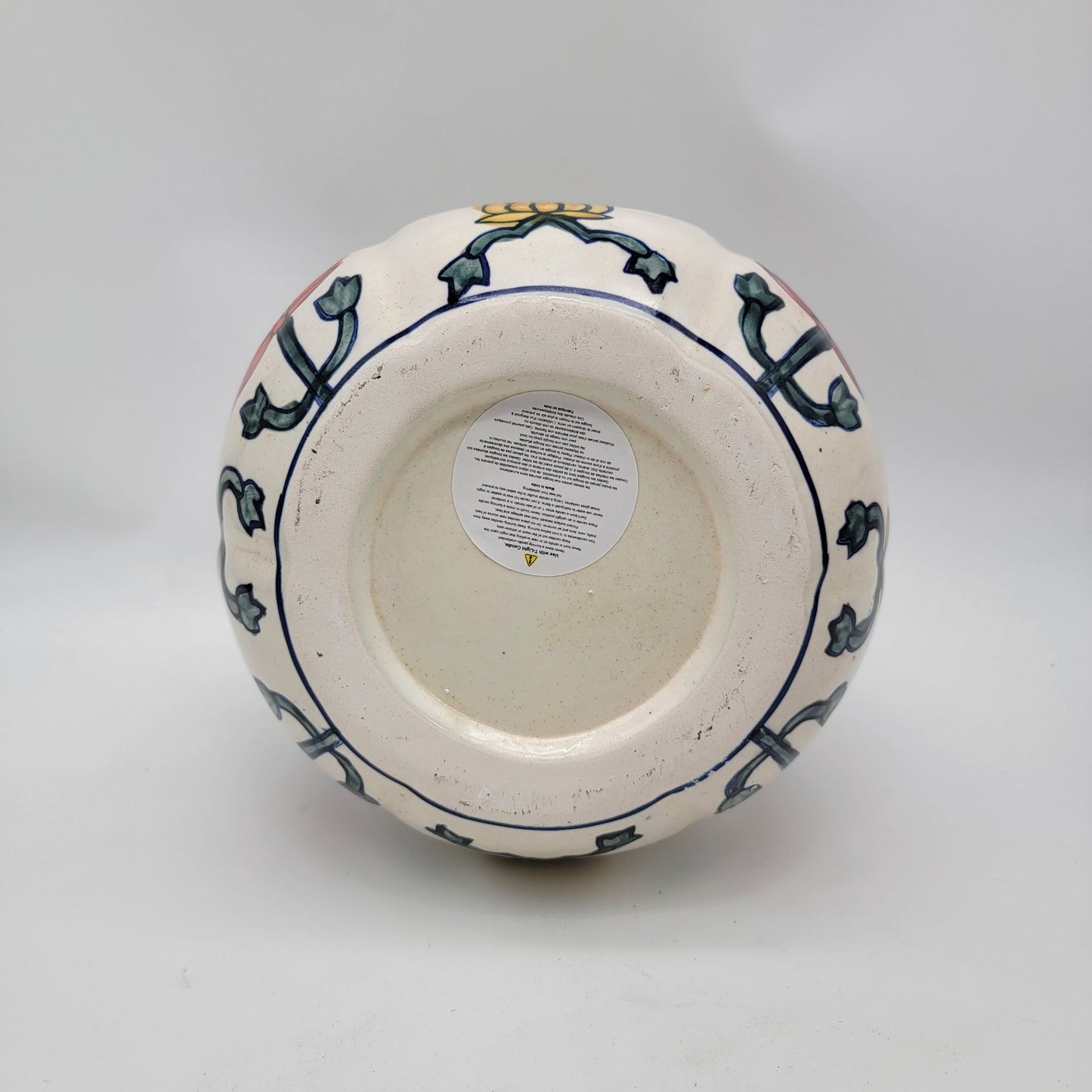 Talavera Style Halloween Pumpkin Jack-O-Lantern White with Large  Yellow Flower
