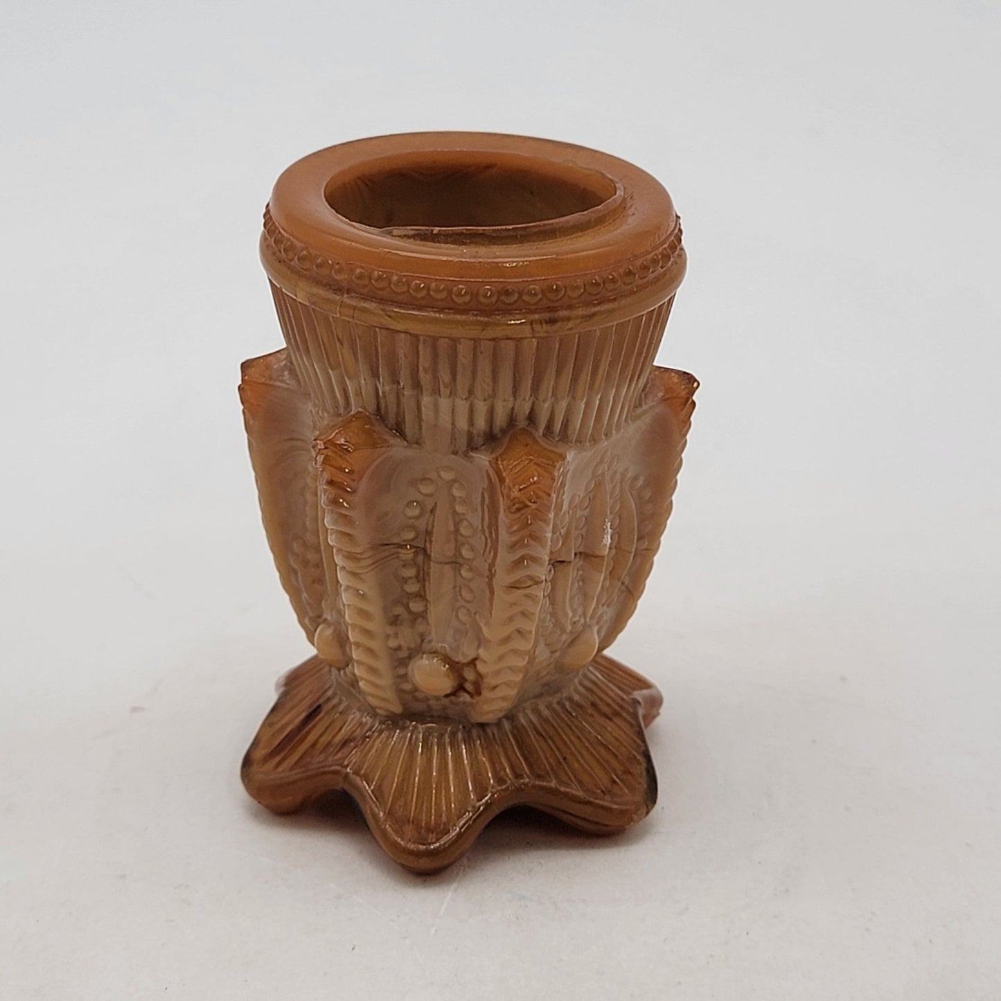 Greentown Chocolate Slag Glass Toothpick Holder Cactus Pattern