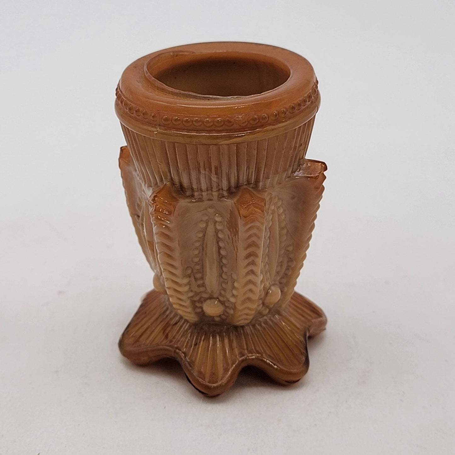 Greentown Chocolate Slag Glass Toothpick Holder Cactus Pattern