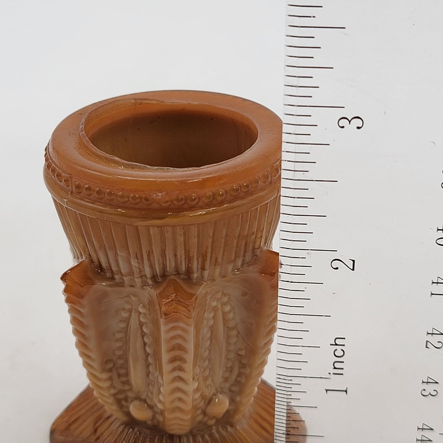 Greentown Chocolate Slag Glass Toothpick Holder Cactus Pattern