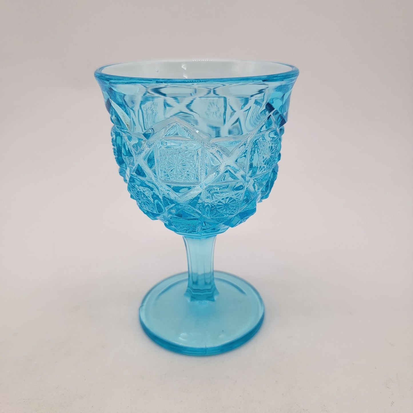 Vintage Viking Glass Ice Blue Diamond Thumbprint Pattern Goblet