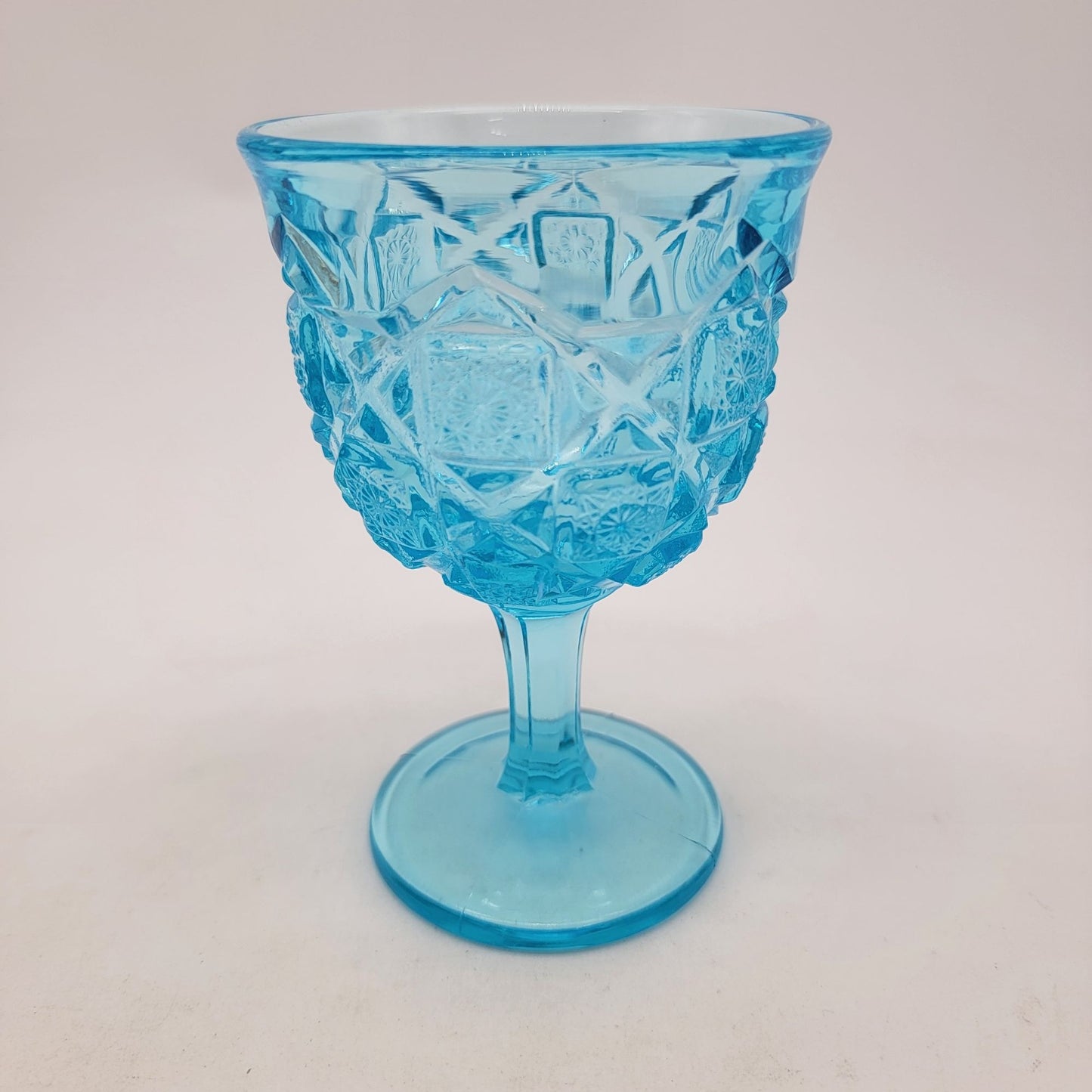 Vintage Viking Glass Ice Blue Diamond Thumbprint Pattern Goblet