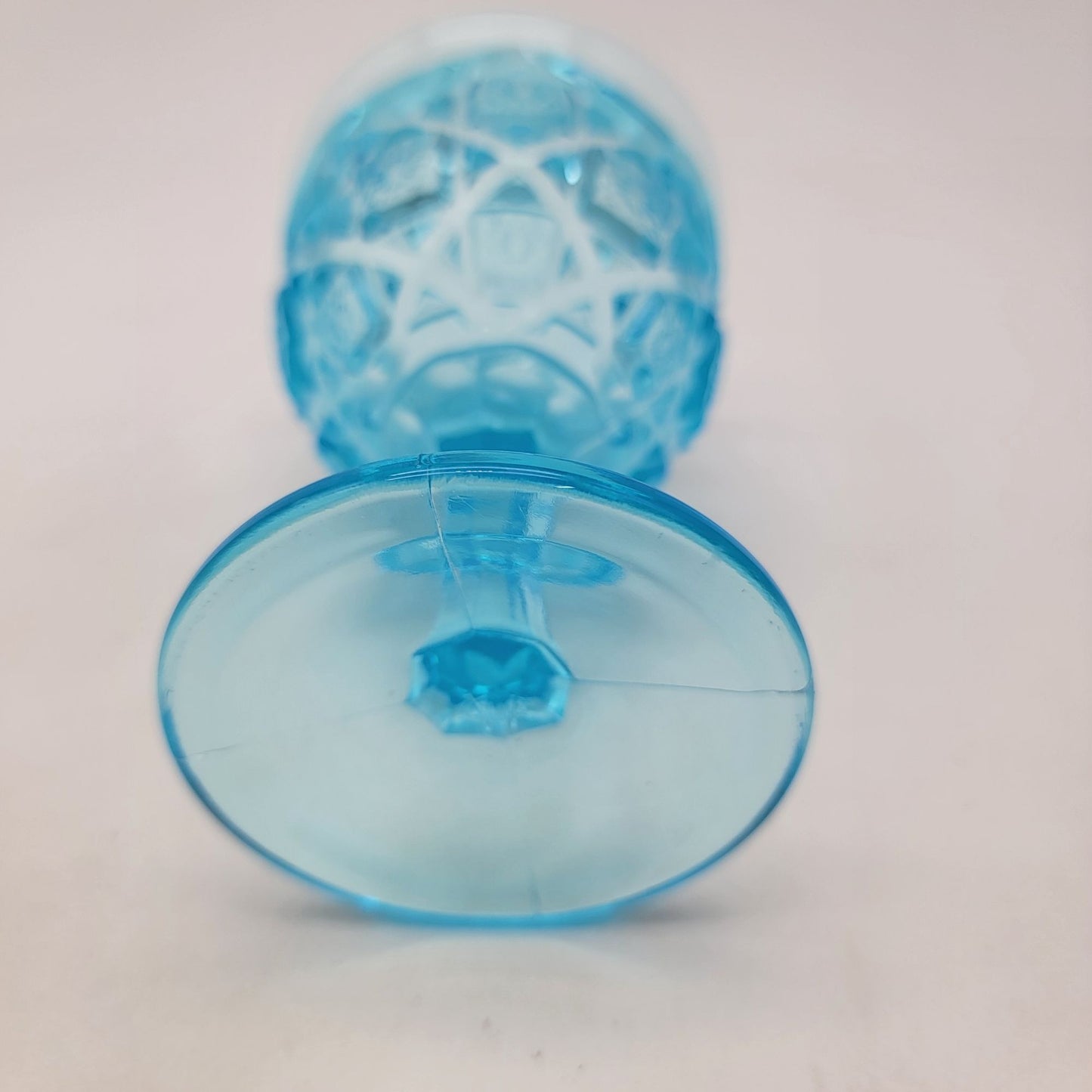 Vintage Viking Glass Ice Blue Diamond Thumbprint Pattern Goblet
