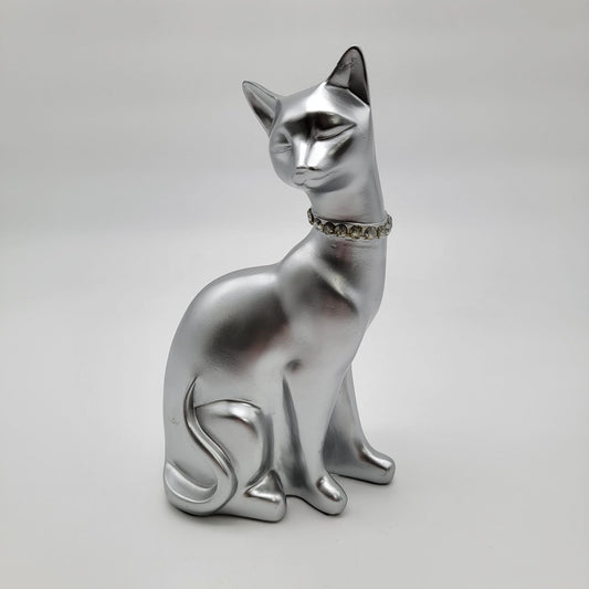 Seymour Mann Silver-Gray Cat Figurine With Rhinestone Collar