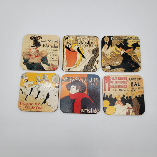 Vintage French Art Prints Cork Coasters Set Of 6