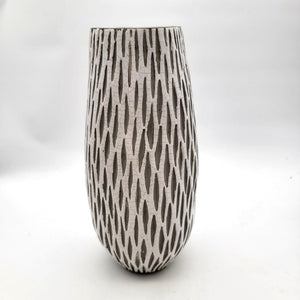 Tall Euro Pottery Crackle Vase With Textured Abstract Design