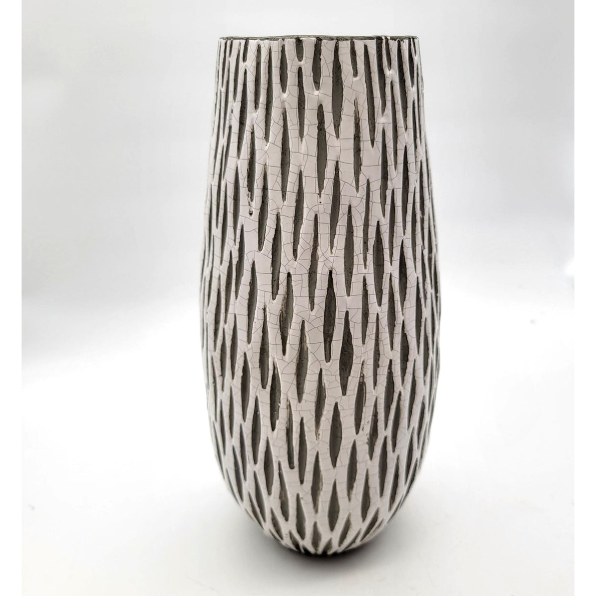 Tall Euro Pottery Crackle Vase With Textured Abstract Design