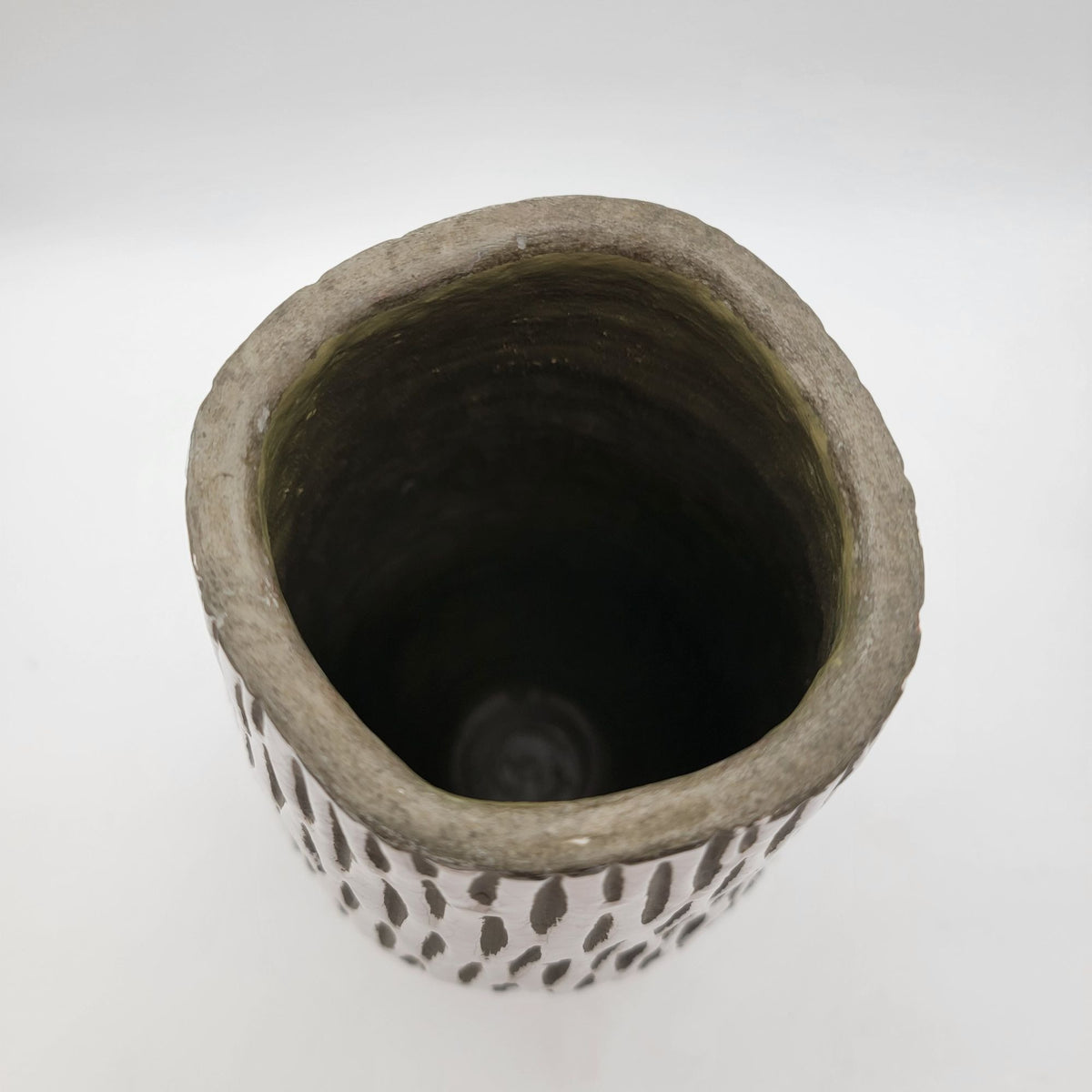 Tall Euro Pottery Crackle Vase With Textured Abstract Design