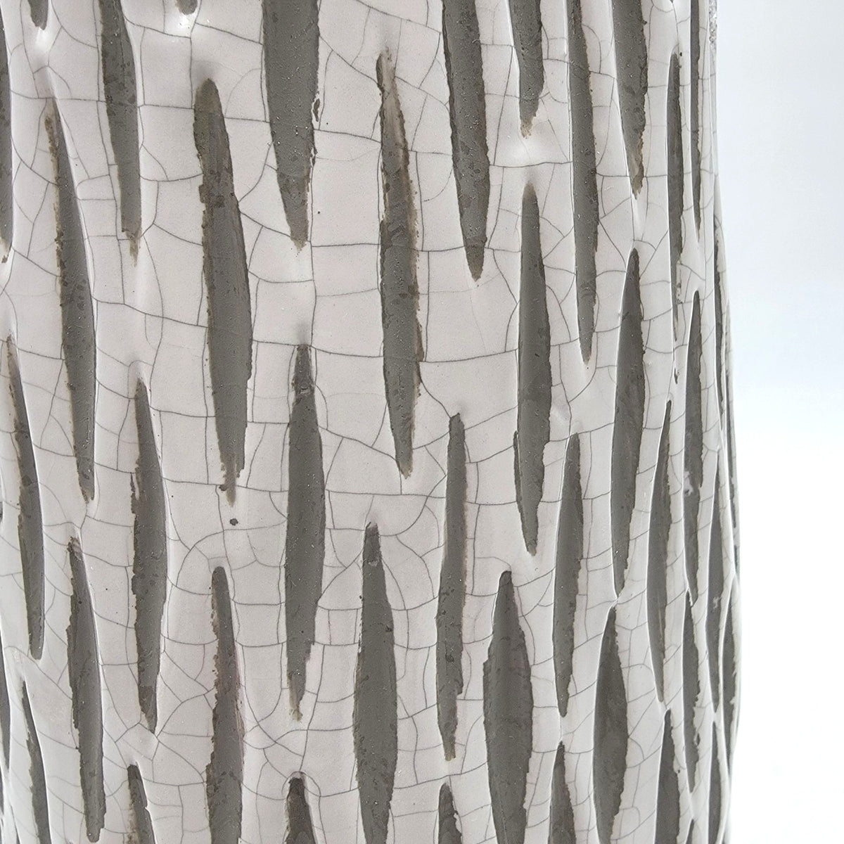 Tall Euro Pottery Crackle Vase With Textured Abstract Design