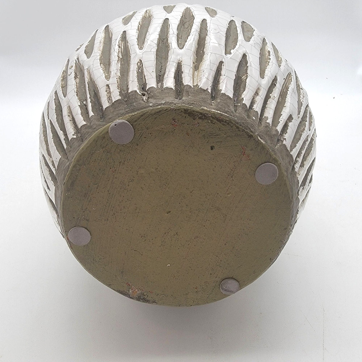 Tall Euro Pottery Crackle Vase With Textured Abstract Design