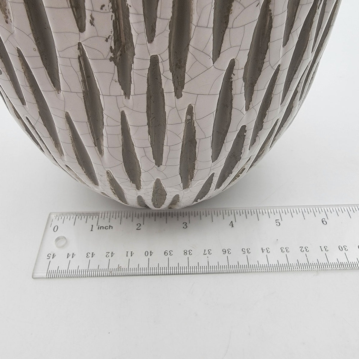Tall Euro Pottery Crackle Vase With Textured Abstract Design