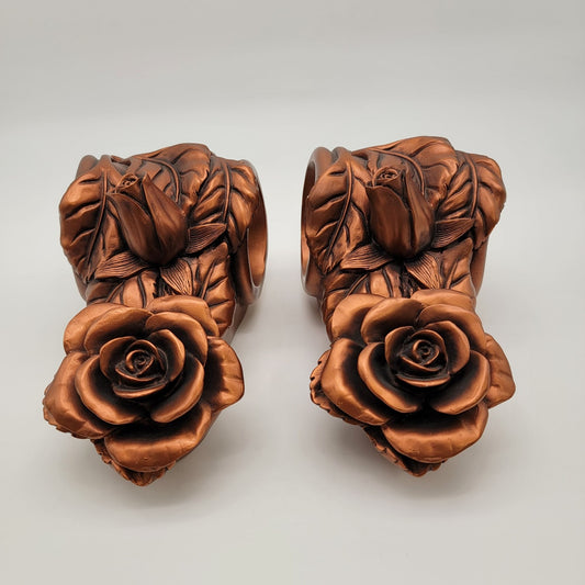 Pair of Vintage Drapery Rod Architectural Corbel Brackets Ornate Roses