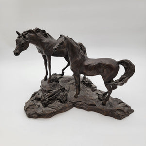 Vintage 1984 Lanford Monroe Intruder Bronze Wild Mustang Horse Sculpture As Found