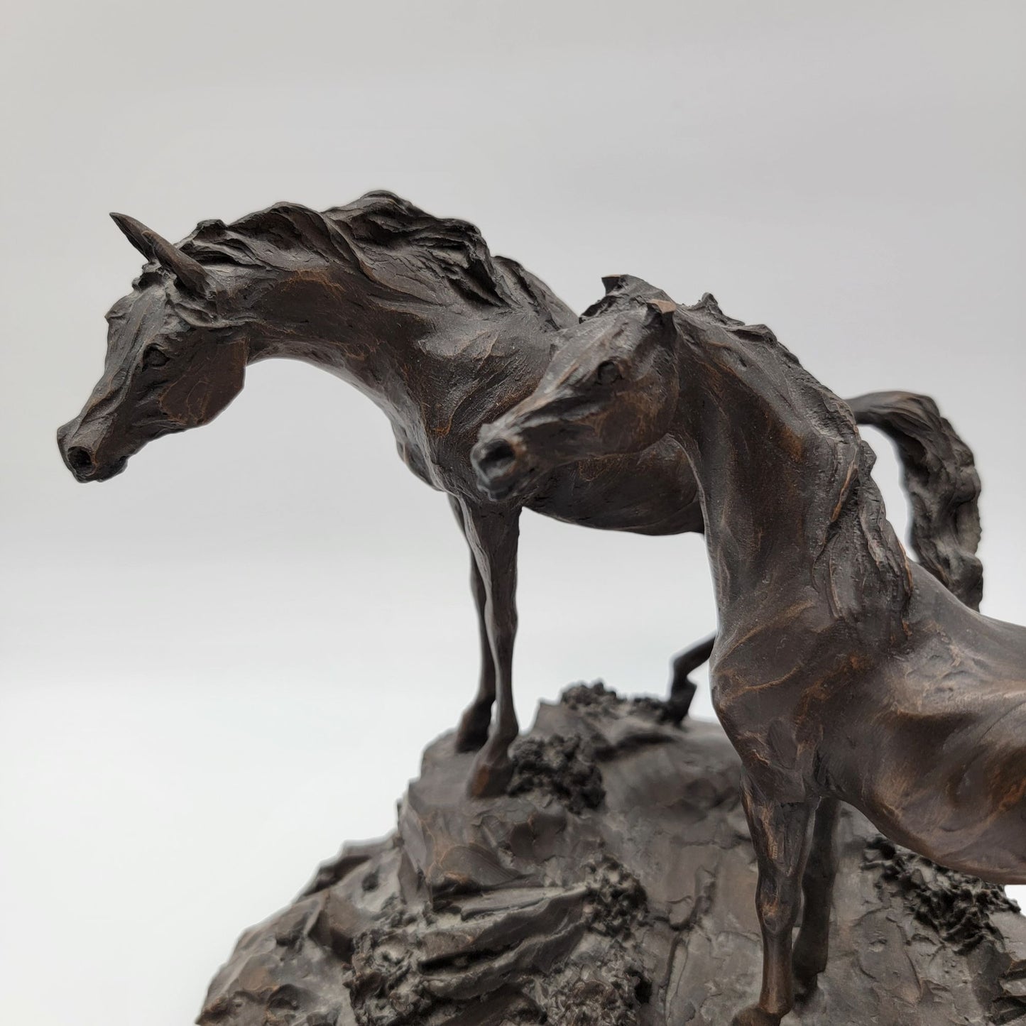 Vintage 1984 Lanford Monroe Intruder Bronze Wild Mustang Horse Sculpture As Found