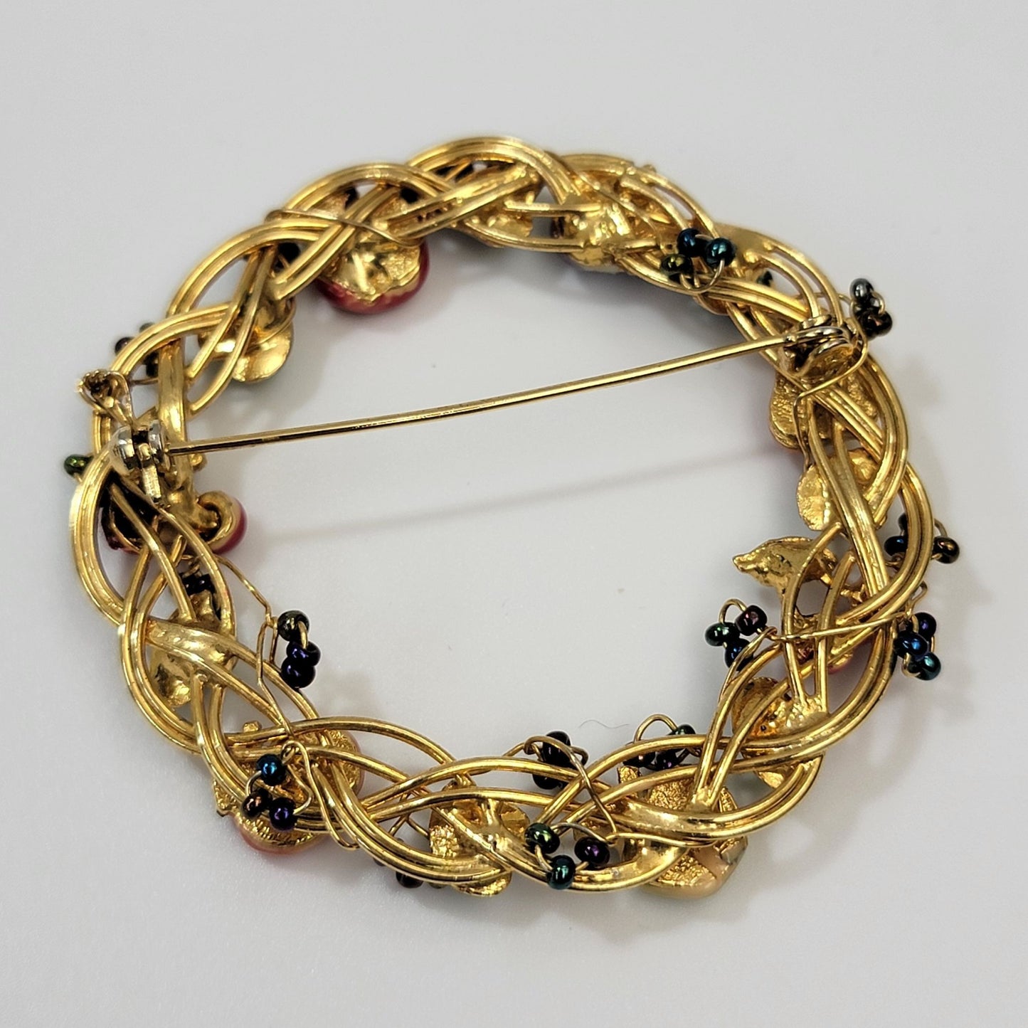 Vintage Enameled Fruit Wreath Brooch