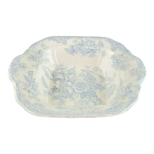 Antique Asiatic Pheasant Blue and White Transferware Serving Bowl Dish Small