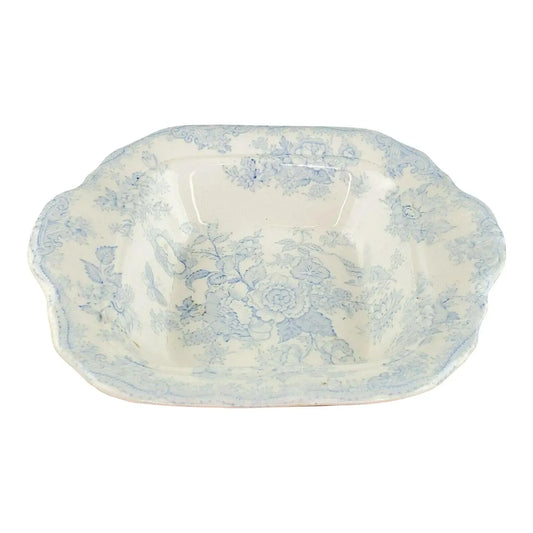 Antique Asiatic Pheasant Blue and White Transferware Serving Bowl Dish Small