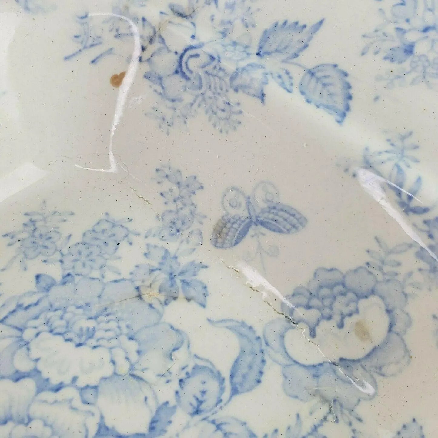 Antique Asiatic Pheasant Blue and White Transferware Serving Bowl Dish Small