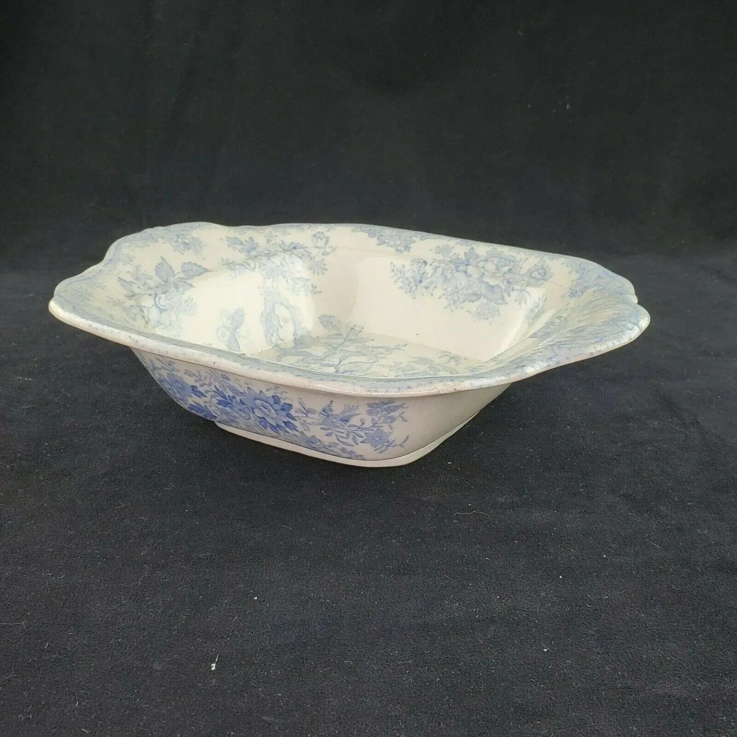 Antique Asiatic Pheasant Blue and White Transferware Serving Bowl Dish Small