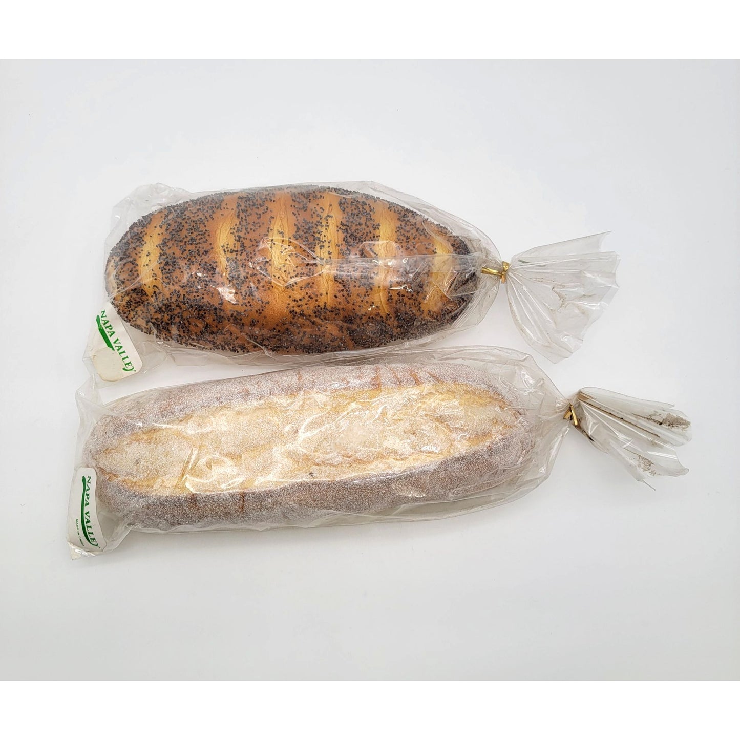 Set Of 2 Faux Loaves Of Bread - Poppy Seed Rye & Classic French White