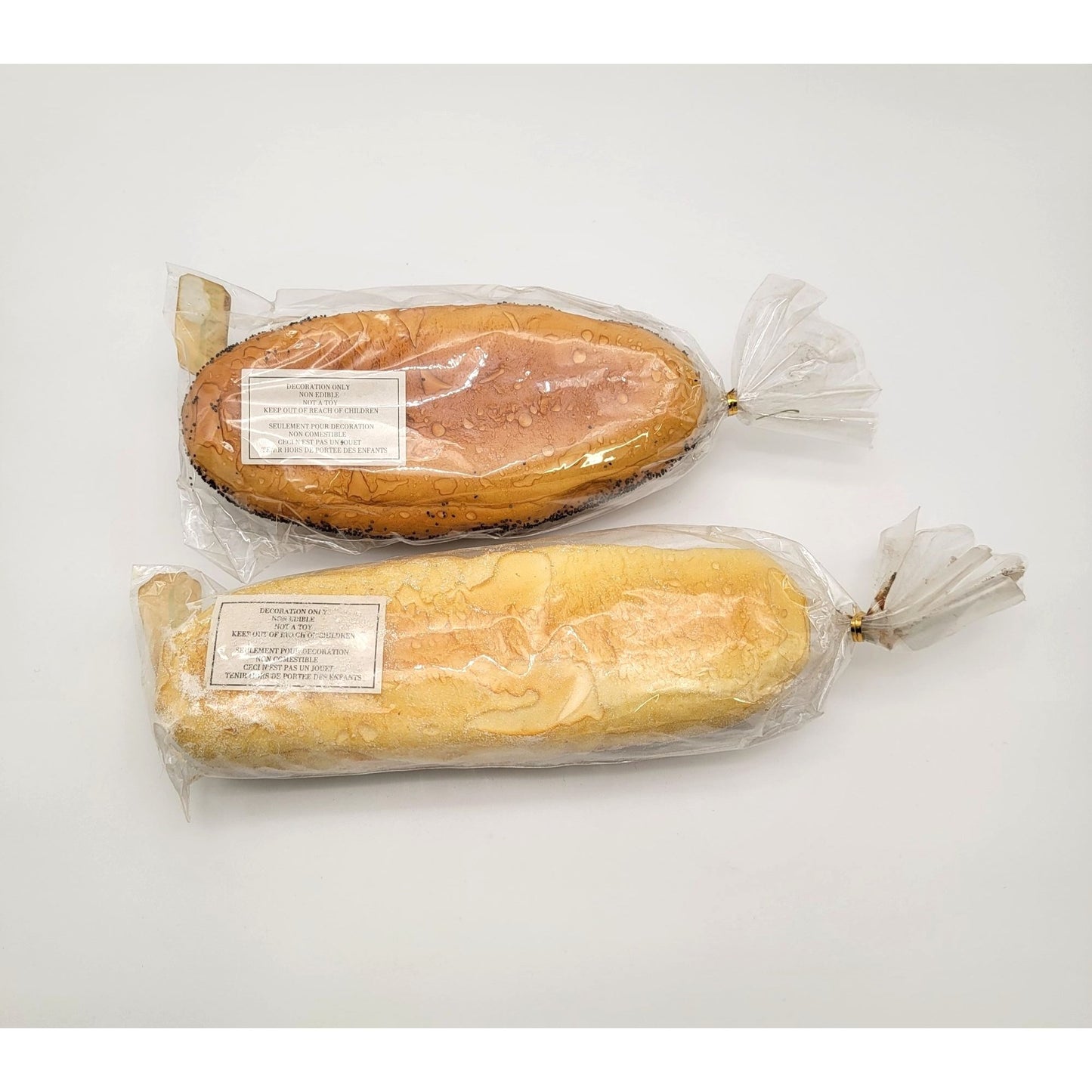 Set Of 2 Faux Loaves Of Bread - Poppy Seed Rye & Classic French White