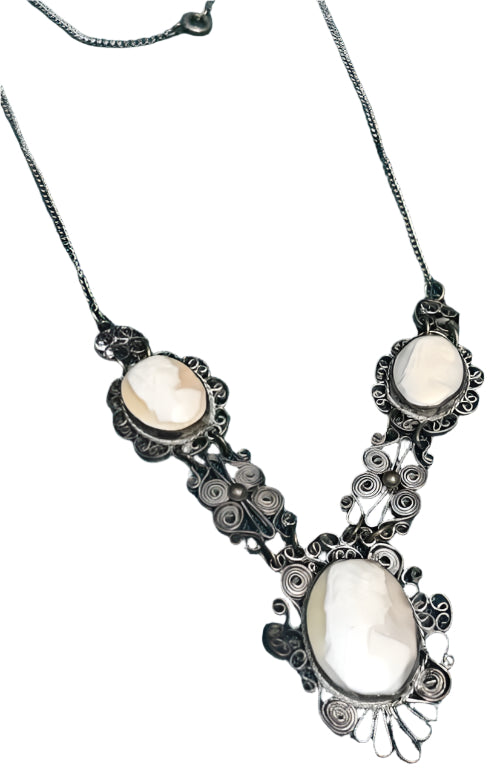 Filigree Silver Cameo Necklace