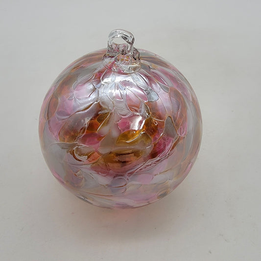 Handcrafted Anwas Art Glass Ornament Pink White & Amber Swirl