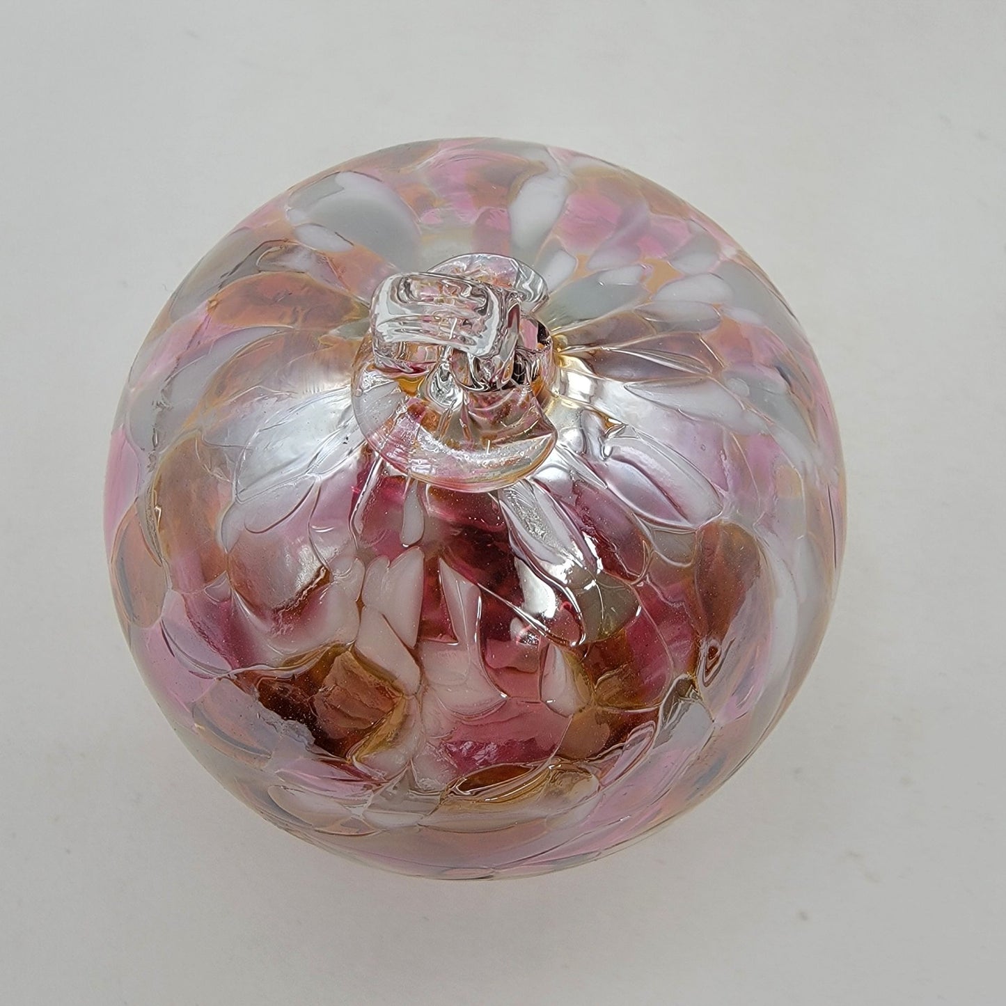 Handcrafted Anwas Art Glass Ornament Pink White & Amber Swirl
