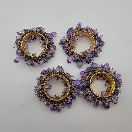 Bombay Co. Purple Beaded Napkin Rings Set Of 4