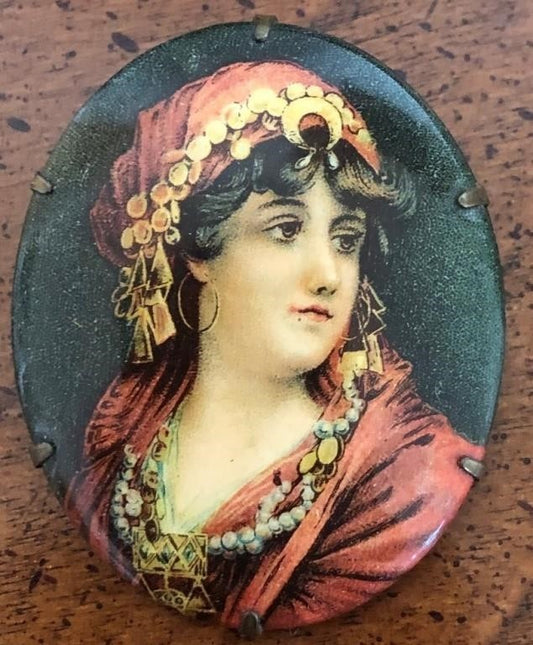 Antique Celluloid Portrait Pin Brooch