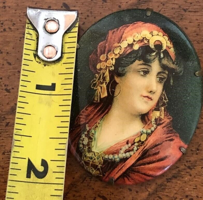 Antique Celluloid Portrait Pin Brooch