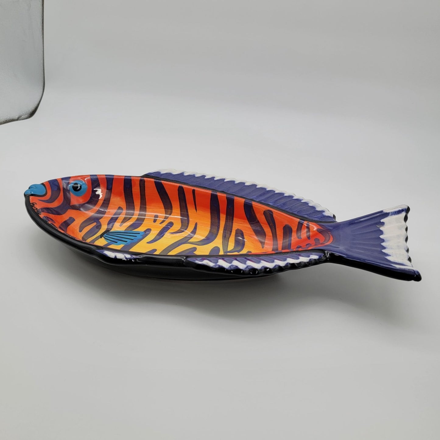 Vintage 1998 Ben Diller Parrot Fish Pottery Platter