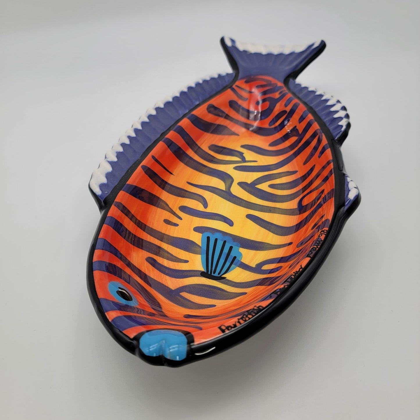 Vintage 1998 Ben Diller Parrot Fish Pottery Platter