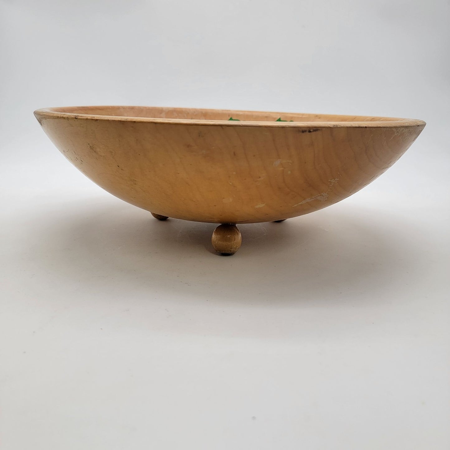 Vintage Hand Painted Rio Grande Woodenware Footed Bowl With Ivy Design