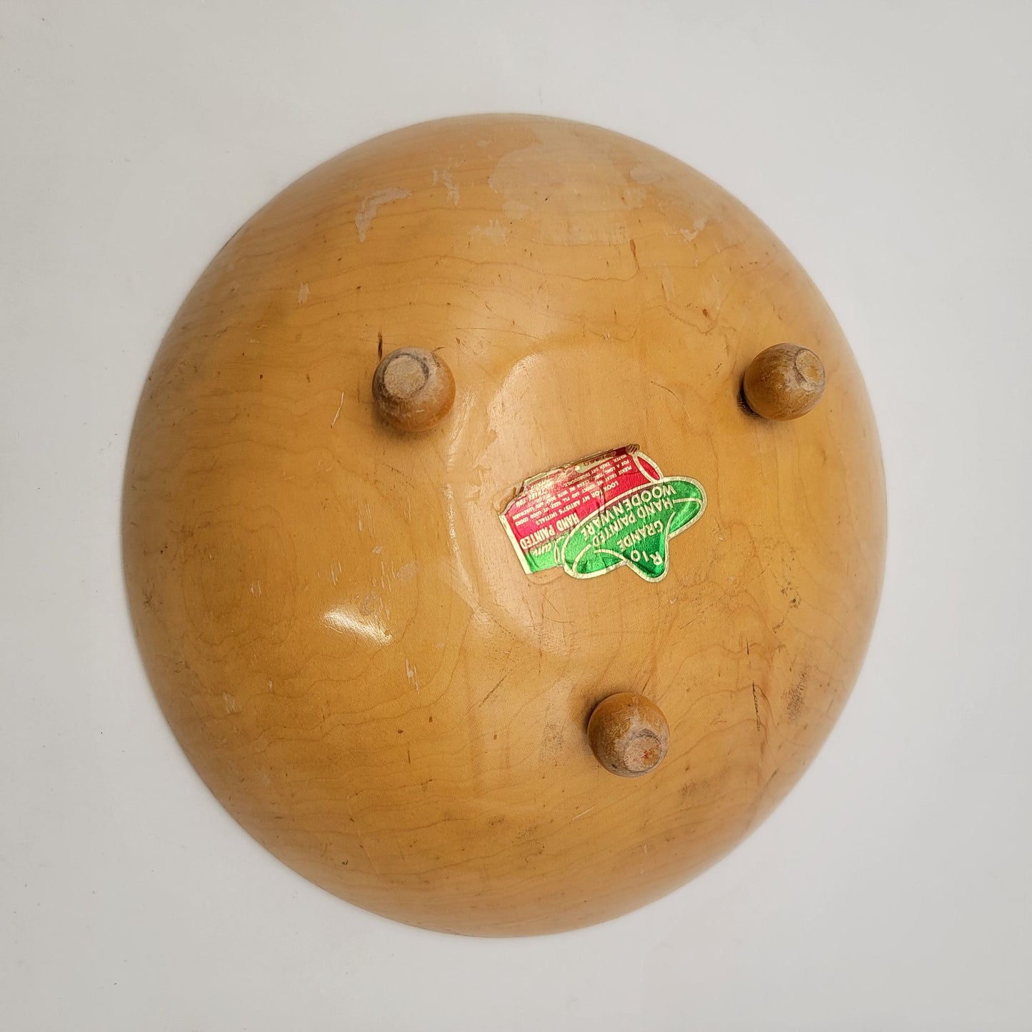 Vintage Hand Painted Rio Grande Woodenware Footed Bowl With Ivy Design