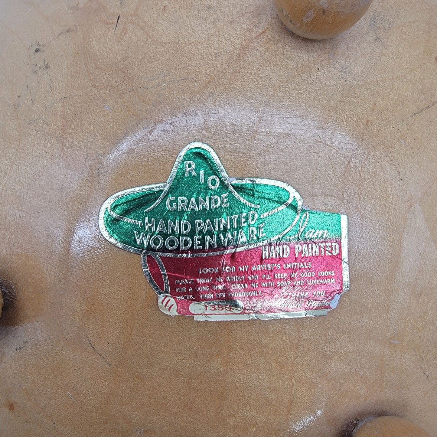 Vintage Hand Painted Rio Grande Woodenware Footed Bowl With Ivy Design