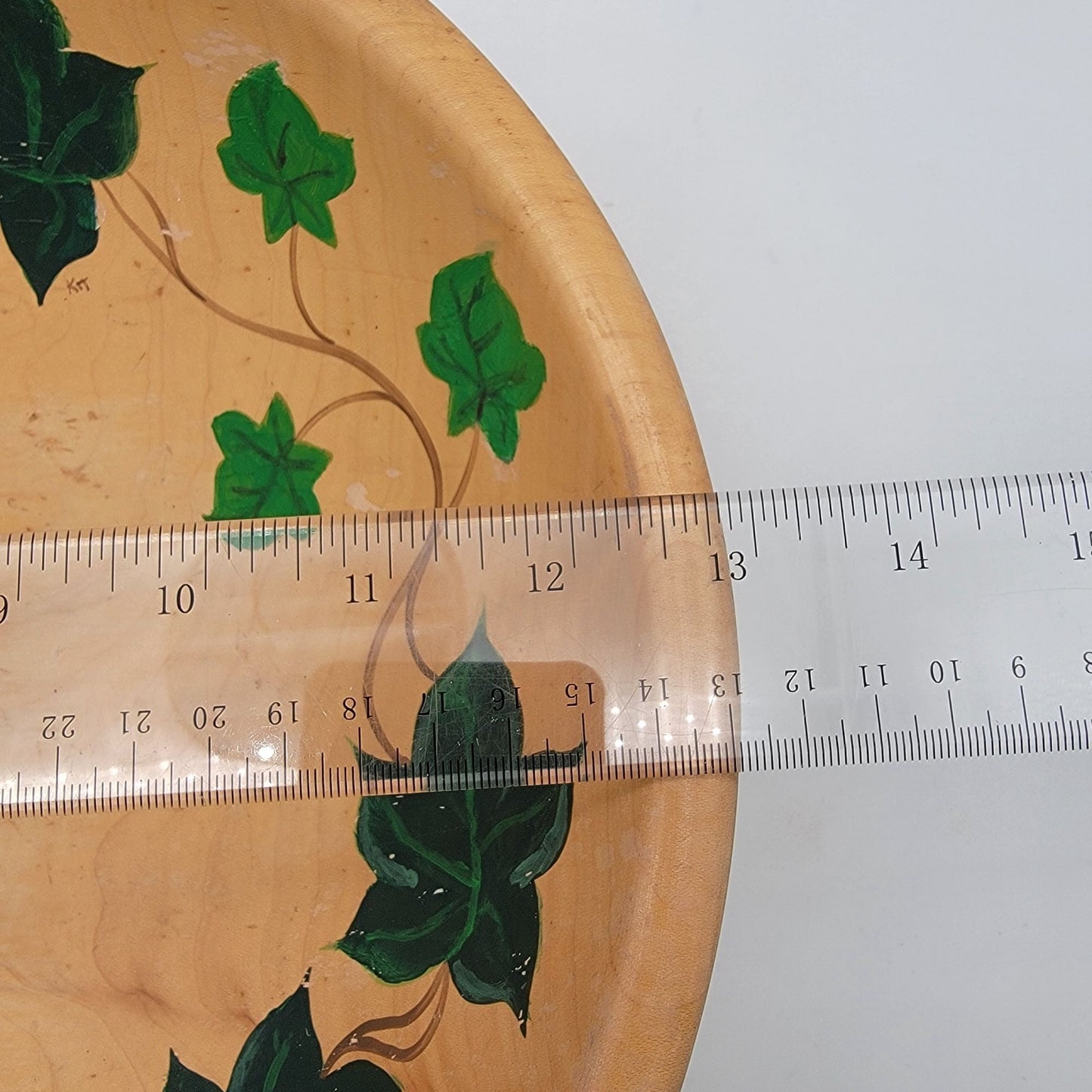 Vintage Hand Painted Rio Grande Woodenware Footed Bowl With Ivy Design