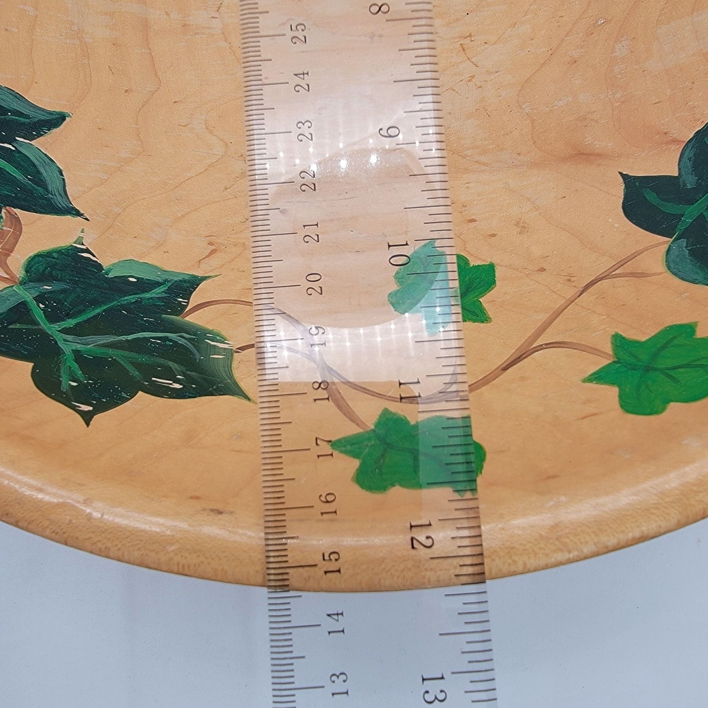 Vintage Hand Painted Rio Grande Woodenware Footed Bowl With Ivy Design