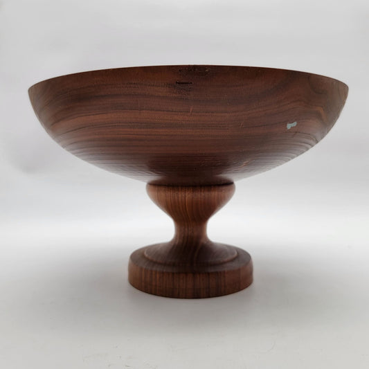 Two-Piece Mid-Century Hand-Turned Wooden Pedestal Salad Bowl